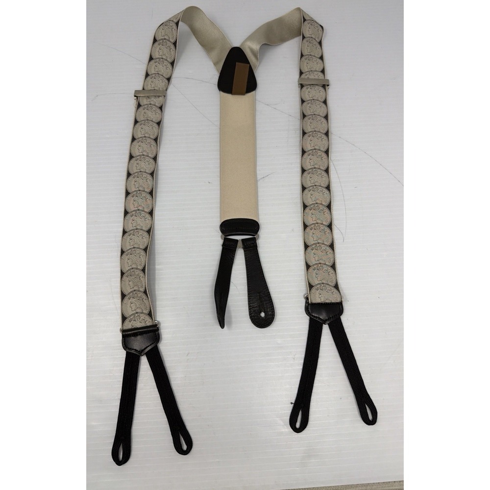 Trafalgar Calvin Curtis Silk Silver Dollar Adjustable Leather Y-Back Suspenders